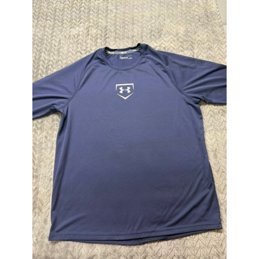 Under Armour Mens HeatGear Baseball 3/4 Sleeve Shirt Navy Blue Large 0604